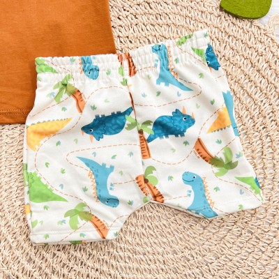 Conj. Camiseta Hear Me Roar e Bermuda Dinos - Ferrugem e Off White